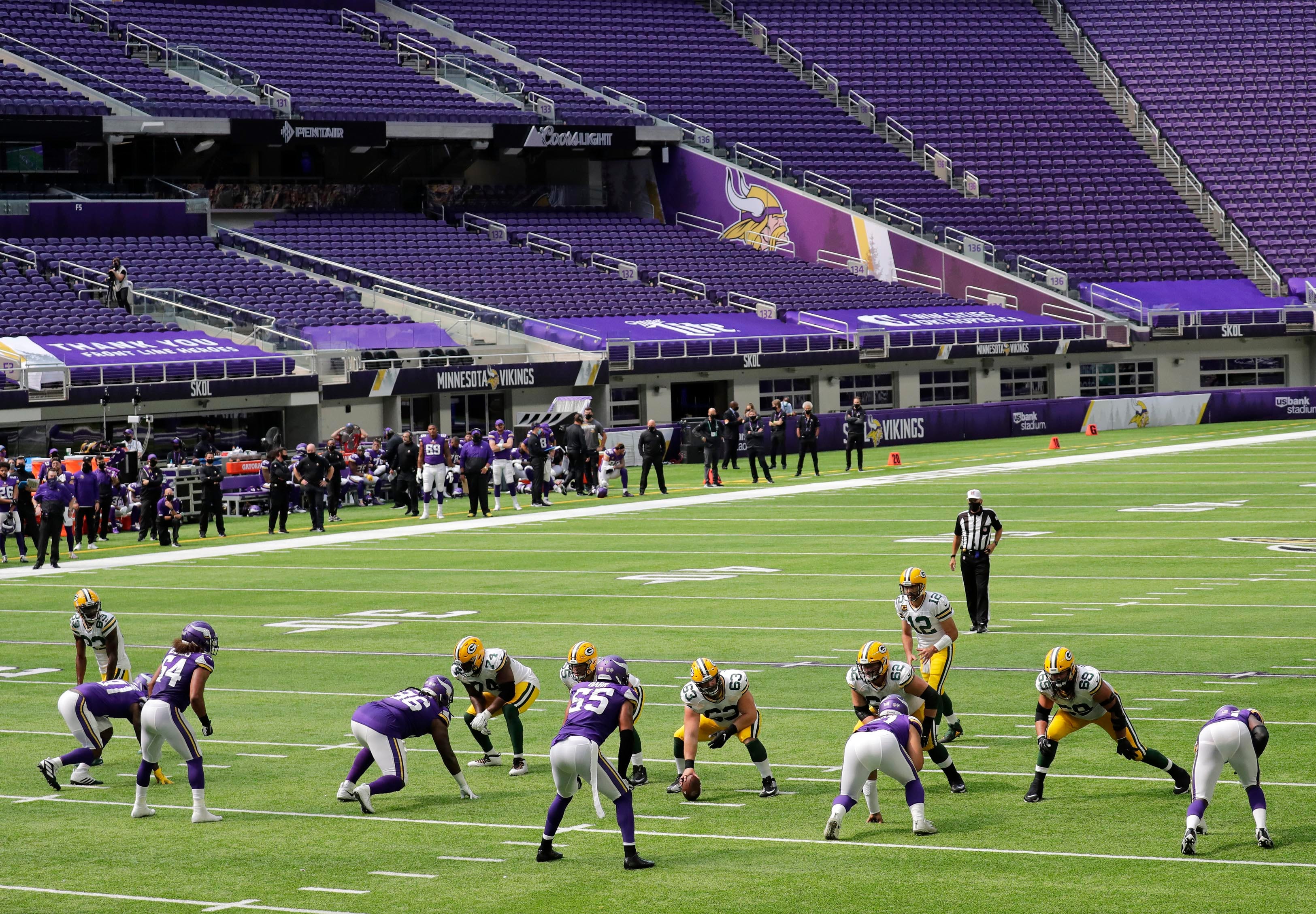 The Green Bay Packers play the Minnesota Vikings on Sept. 13 at U.S. Bank Stadium sans fans in Minneapolis.