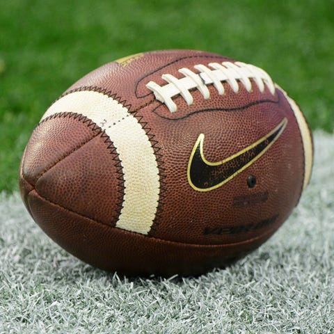 General view of a football prior to a game.