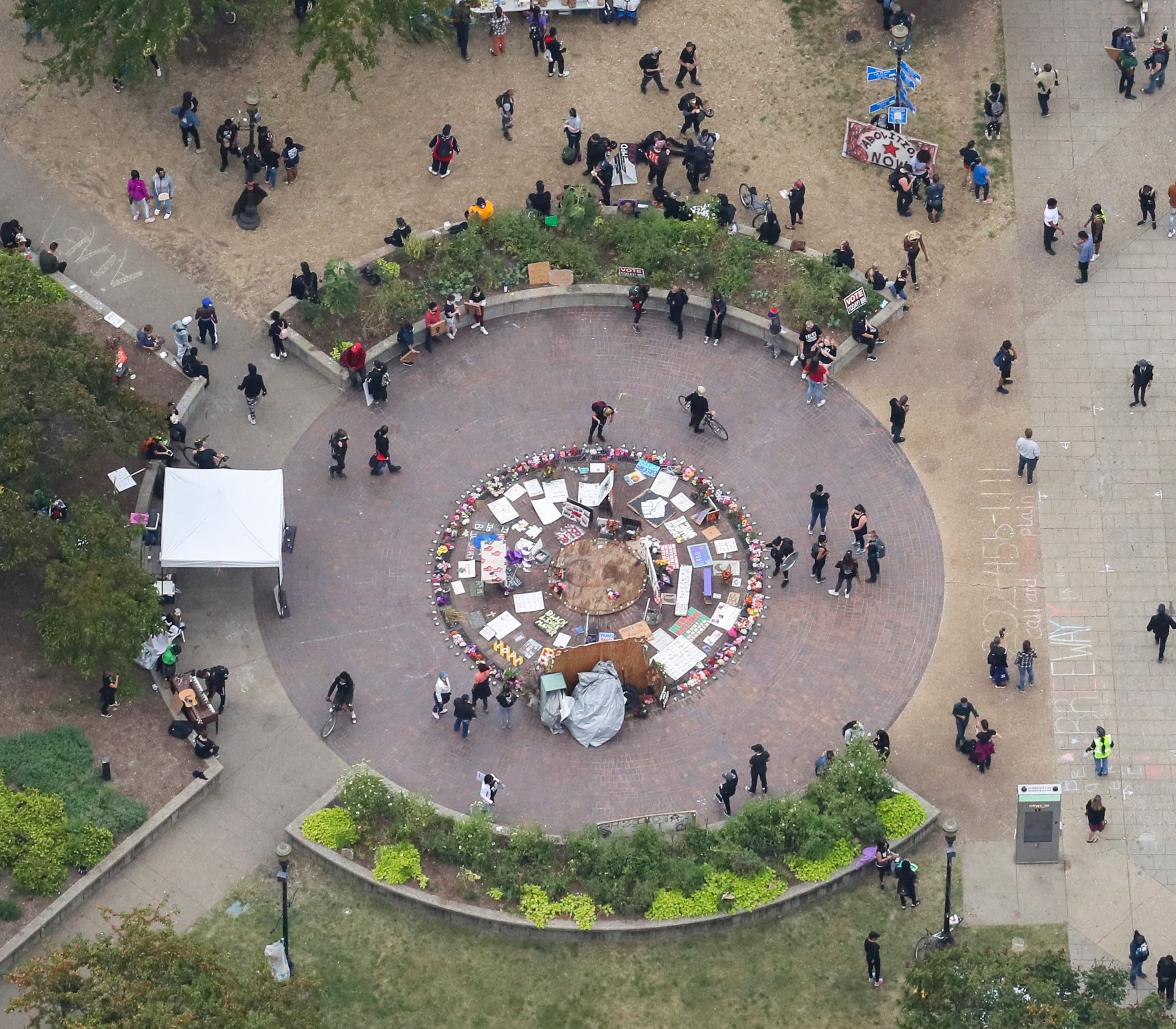 Jefferson Square Park and the Breonna Taylor memorial on Wednesday, September 23, 2020.  Arrests were made on the block.