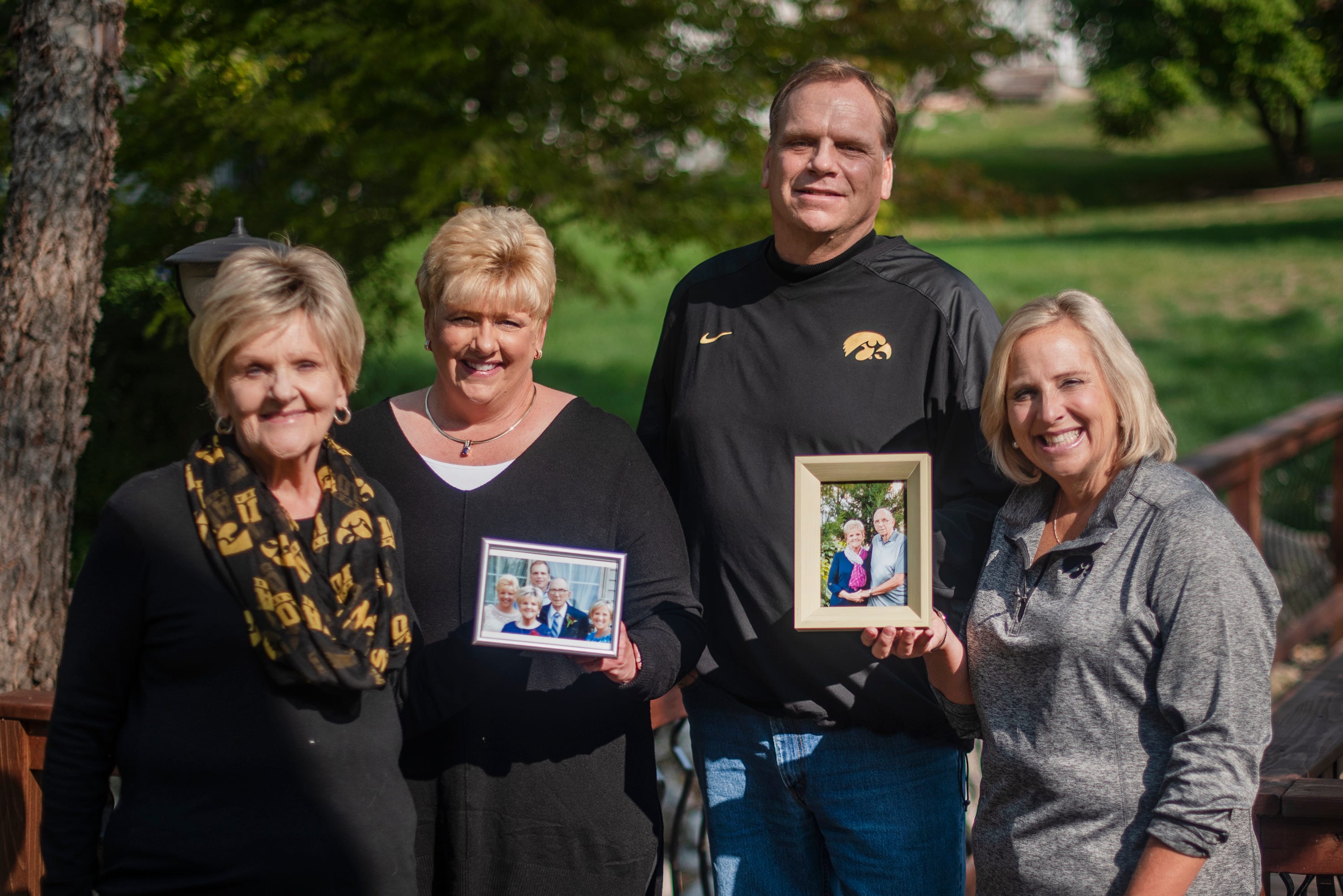 Daryle Jass, 84, died of COVID-19 on April 20 in Ankeny. Carol Jass (left), Brenda Hemsted, Tammy Zook, and Brian Jass remember Daryle as a gifted athlete and dog lover who loved to hike, camp and fish.