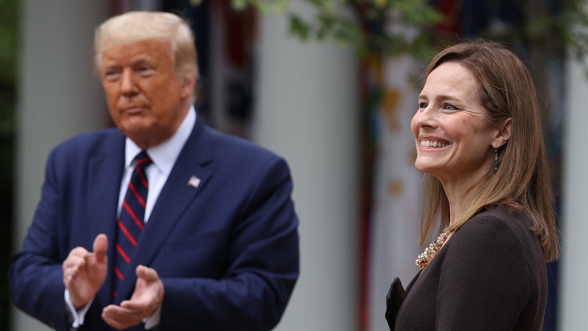 President Donald Trump introduces 7th U.S. Circuit Court Judge Amy Coney Barrett as his nominee to the Supreme Court in the Rose Garden at the White House September 26, 2020 in Washington, DC.