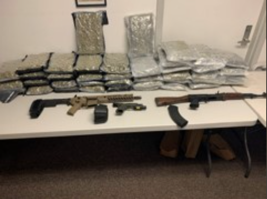 A photo of the 40 pounds of marijuana and three guns seized after the Tallahassee Police Department conducted a residential search warrant Saturday, Sept. 26, 2020.