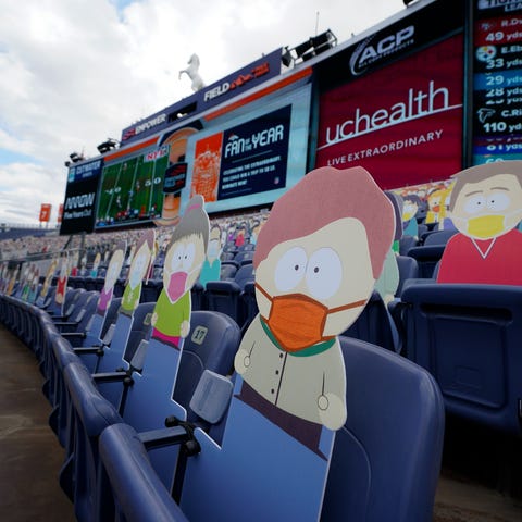 South Park characters are seen before an NFL footb