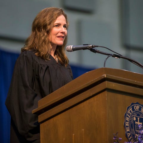 In this May 19, 2018, file photo, Amy Coney Barret