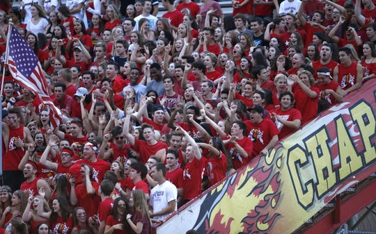 Chaparral fans cheer during a high school football game against Chandler at Chaparral in Scottsdale on Friday, September 4, 2015. #hsfb