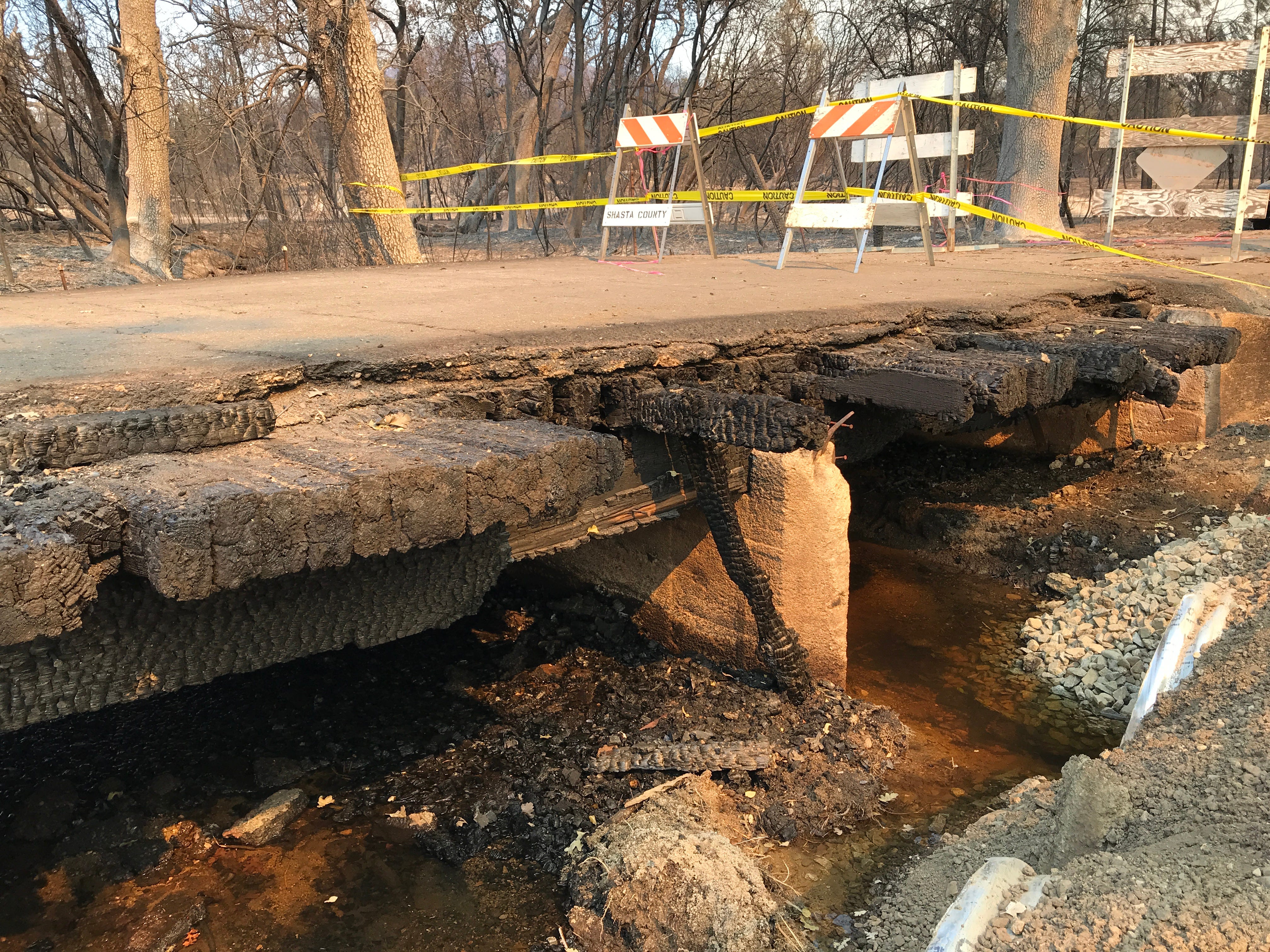 This bridge on South Fork Road in Igo was put out of service after the Zogg Fire burned it.