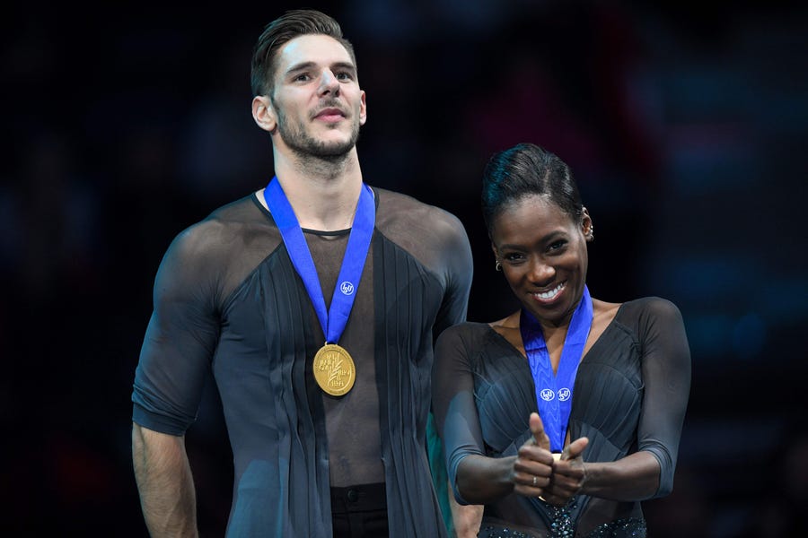 Morgan Cipres, left, and Vanessa James have announced their retirement from figure skating.  Cipres is under investigation by the U.S. Center for SafeSport and Florida law enforcement after allegedly sending lewd photographs to a 13-year-old girl.