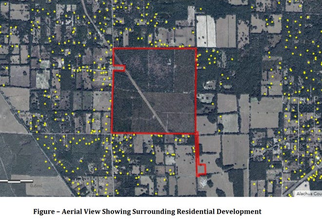 An aerial image of the proposed solar farm north of Archer.