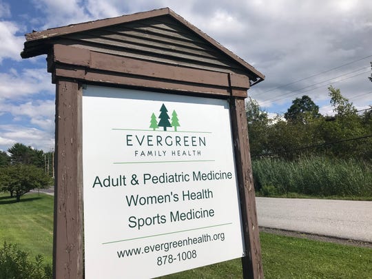 The sign at Evergreen Family Health as seen on Aug. 5, 2020.
