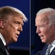 This combination of pictures created on Sept. 29, 2020, shows President Donald Trump and former Vice President Joe Biden squaring off during the first presidential debate at the Case Western Reserve University and Cleveland Clinic in Cleveland, Ohio.