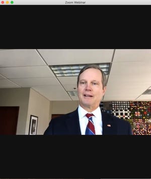 U.S. Attorney for the Northern District of Florida Lawrence Keefe speaks on a Zoom press conference about the importance of convalescent plasma donations.