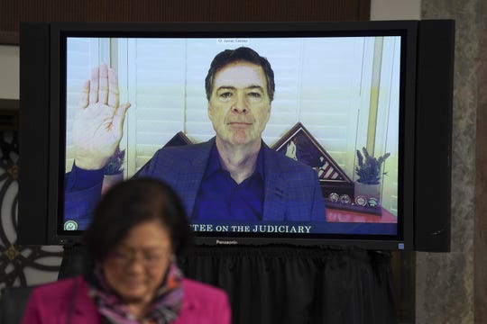 Former director of the Federal Bureau of Investigation James Comey swears in via videoconference during a Senate Judiciary Committee hearing on Wednesday, September 30, 2020 on Capitol Hill in Washington, DC.