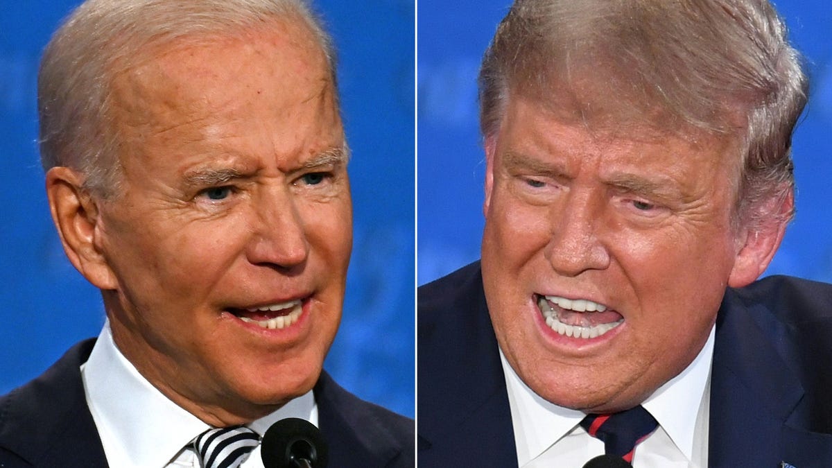 This combination of pictures created on September 29, 2020 shows Democratic Presidential candidate Joe Biden and President Donald Trump speaking during the first presidential debate at the Case Western Reserve University and Cleveland Clinic in Cleveland, Ohio on September 29, 2020.