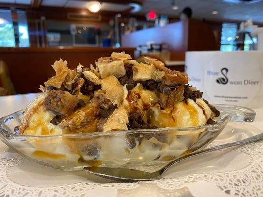 An ice cream sundae topped with baklava at Blue Swan Diner in the Oakhurst section of Ocean Township.