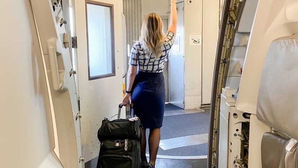 American Airlines flight attendant saying goodbye, one last time.