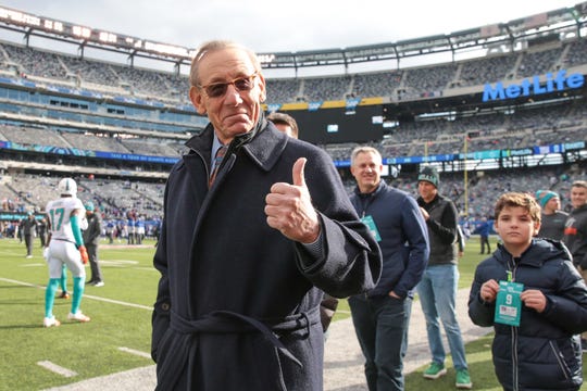 Miami Dolphins owner Stephen Ross greets fans before the game between the New York Giants and the Miami Dolphins at MetLife Stadium.