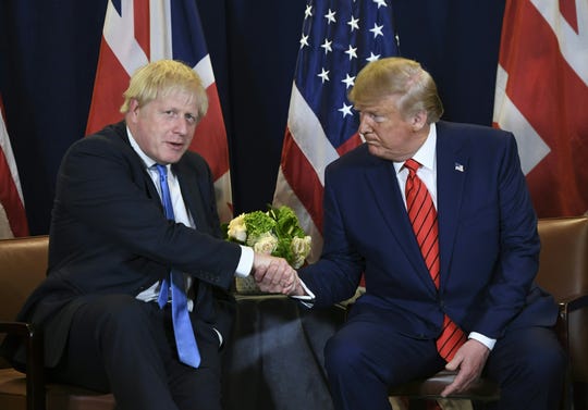 President Donald Trump and British Prime Minister Boris Johnson hold a meeting at UN Headquarters in New York, on the sidelines of the United Nations General Assembly, on September 24, 2019.