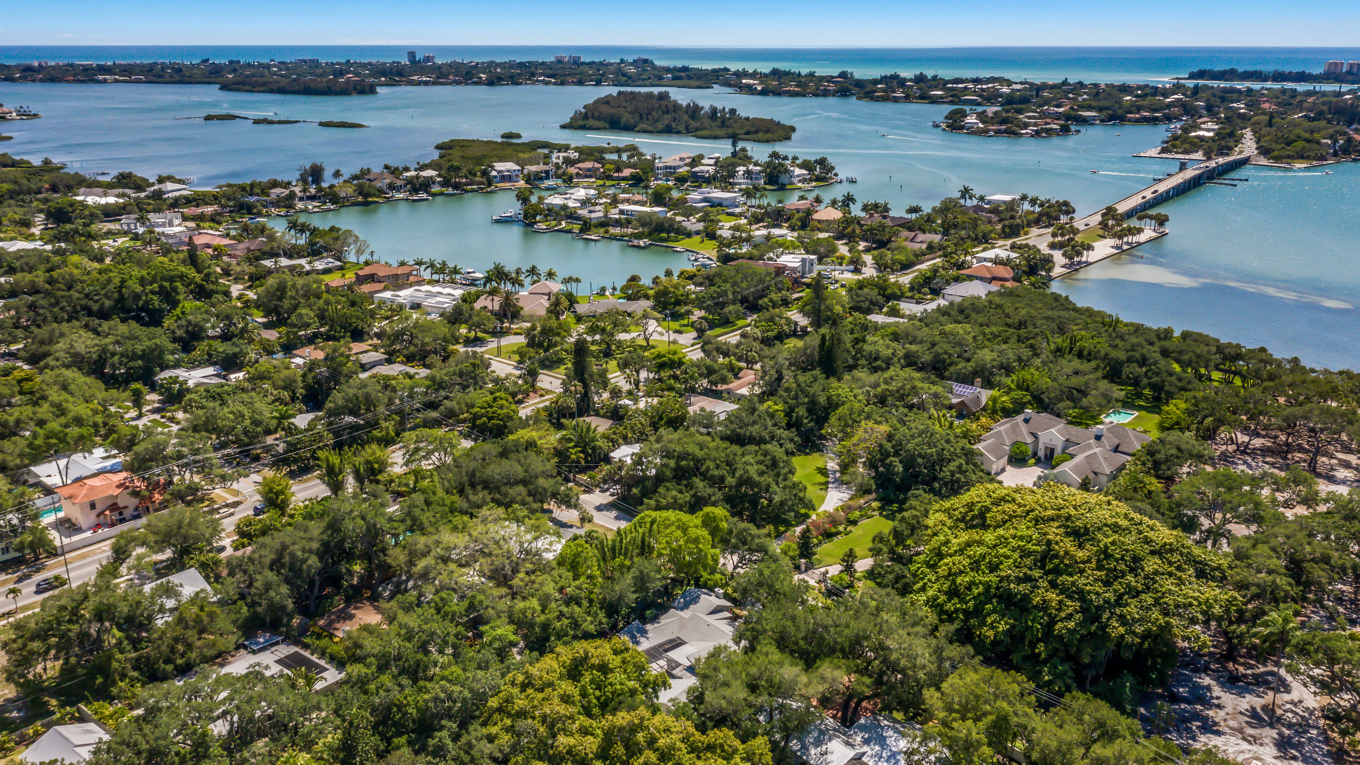 Part of the Old Oak neighborhood in Sarasota is on the bay and all the homes are near the north bridge to Siesta Key.