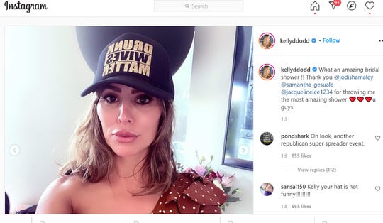 Kelly Dodd posts photo of herself in Drunks Wives Matter hat on Instagram
