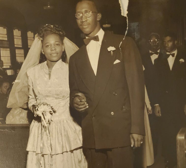 A wedding day photograph of Ann and Linwood Walker, who had a home together on Jefferson Avenue, which was later razed.