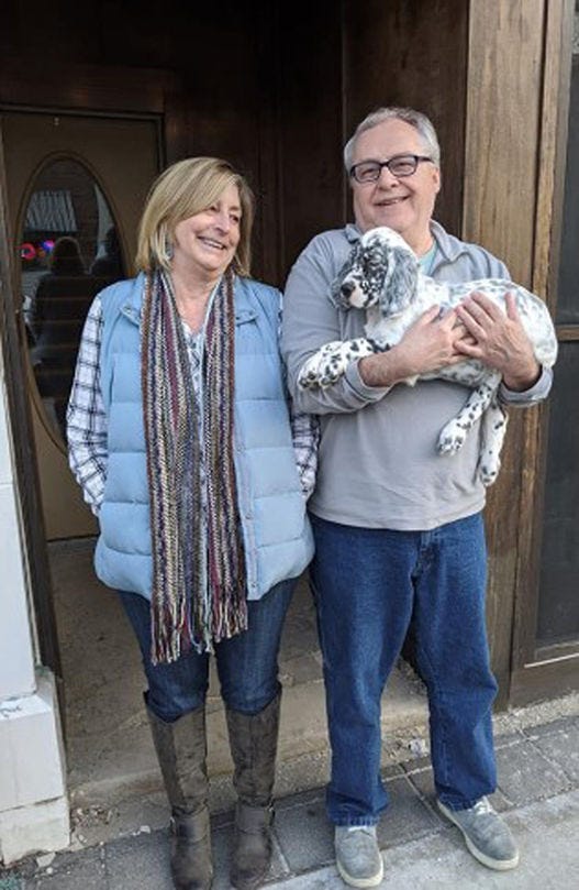 LuEllyn Pohl and Warren Pohl adopted an English setter puppy, Domino, a month before Warren died.