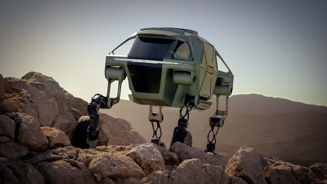 Hyundai says the walking car it's developing can can traverse uneven terrain, climb a 5-foot wall and step over a 5-foot gap.