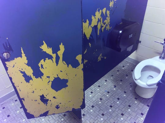 A stall in a Poughkeepsie Middle School bathroom is pictured.