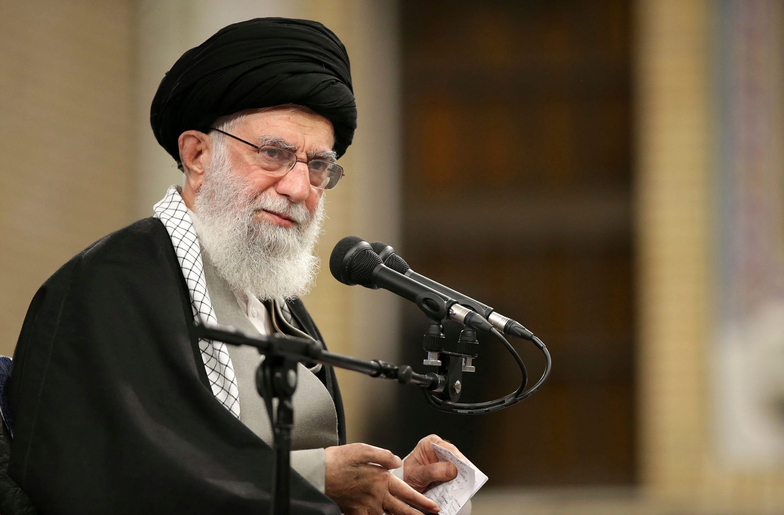 Iran's Supreme Leader Ayatollah Ali Khamenei speaks to a group of residents of the city of Qom, Iran, on Jan. 8, 2020.