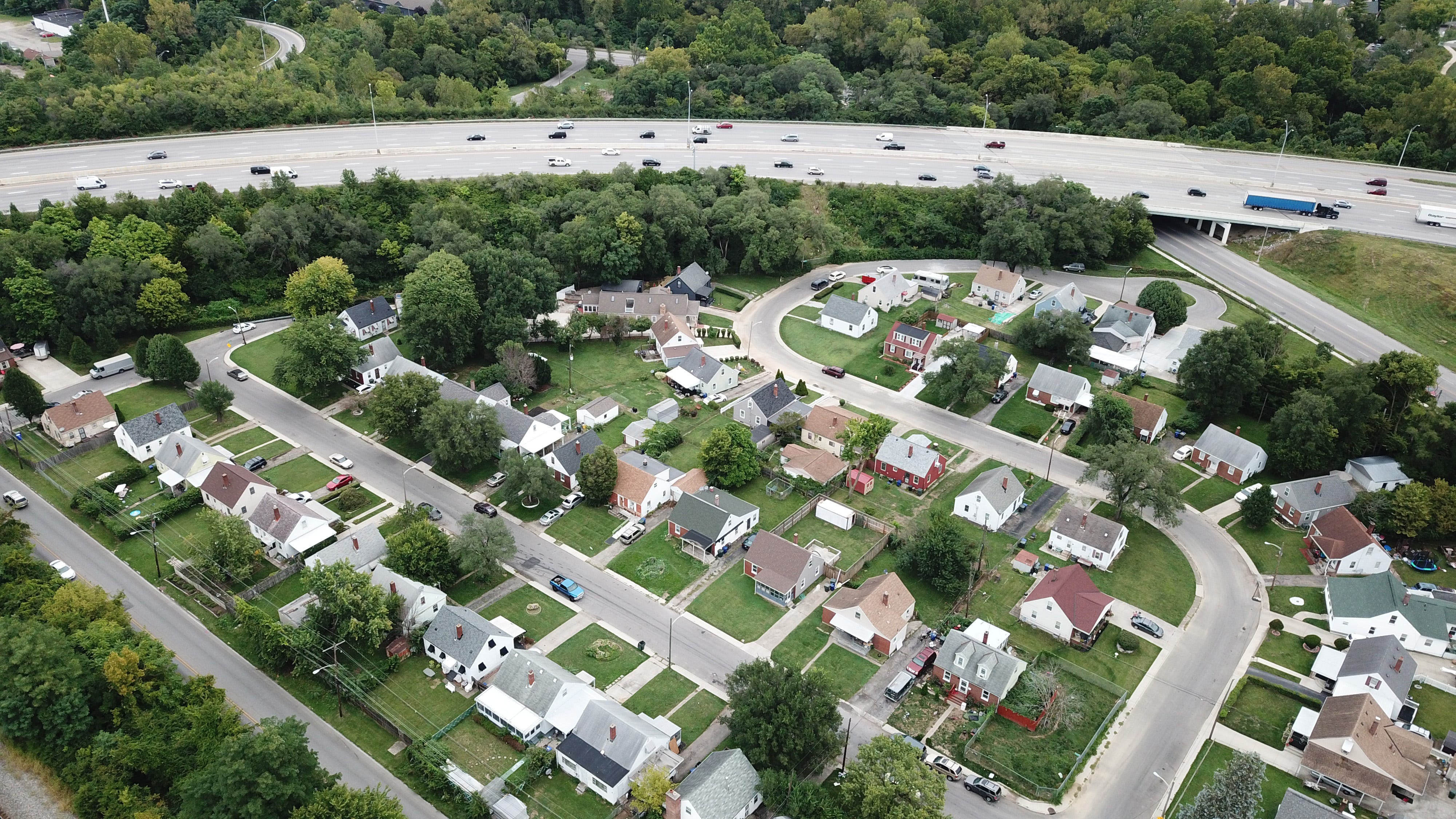 A current view of Hanford Village, which was divided by the construction of I-70 in the 1960s.