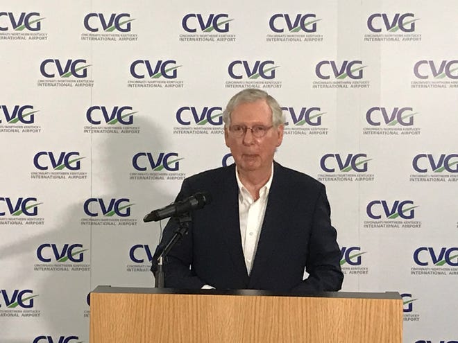 U.S. Sen. Mitch McConnell during a press conference Thursday at the CVG Centre