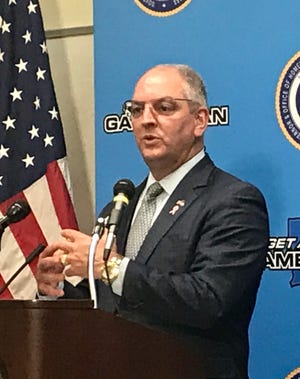 Louisiana Governor John Bel Edwards conducts a press conference on October 6, 2020.