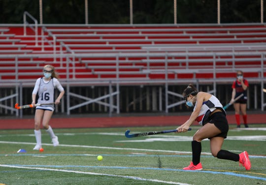 Roy C. Ketcham's Violeta Francese takes a shot during Wednesday's Field Hockey practice on October 7, 2020.