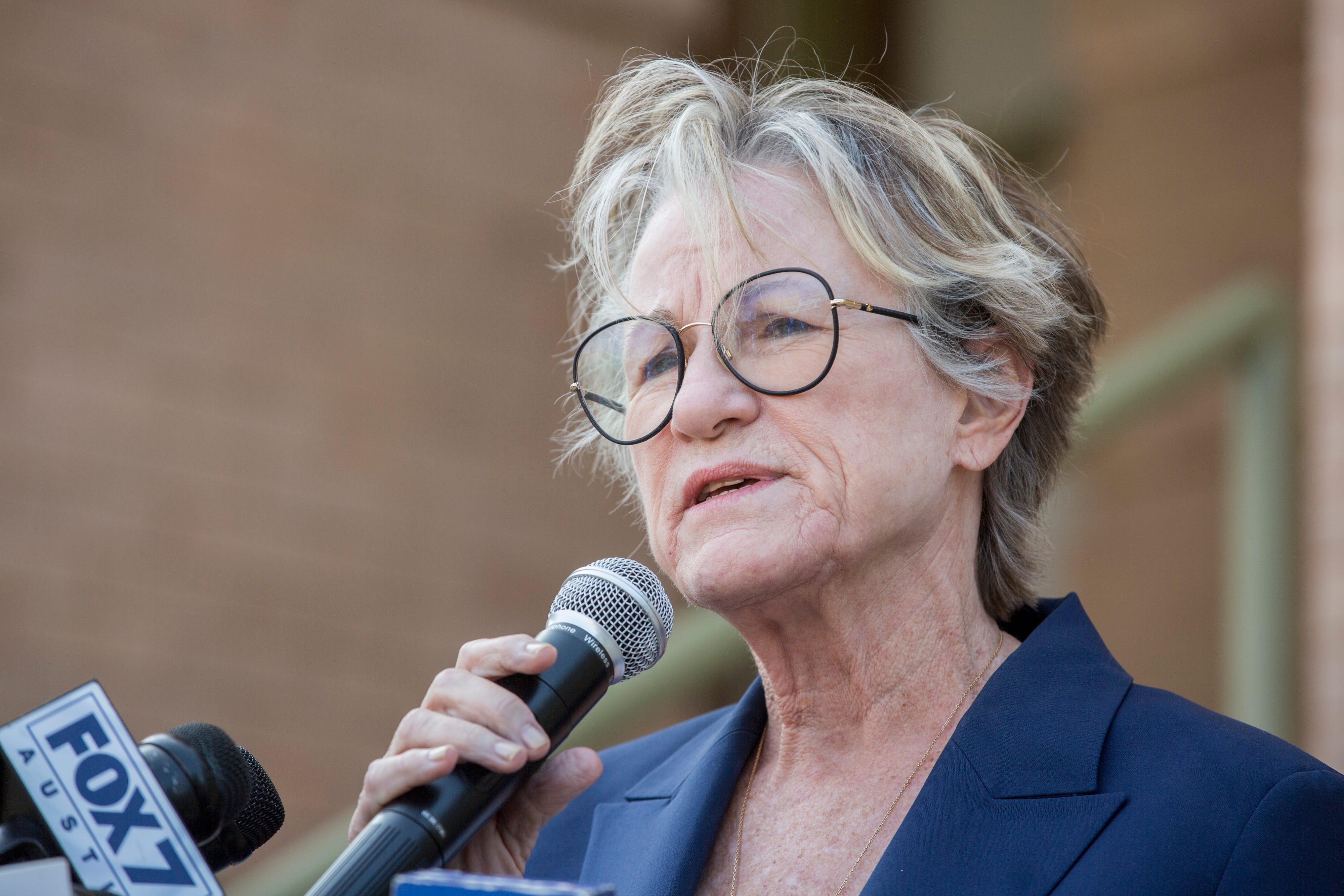 Travis County District Attorney Margaret Moor speaks on Williamson County Sheriff Robert Chody's indictment during a press conference in Georgetown on Monday, Sept. 28, 2020.