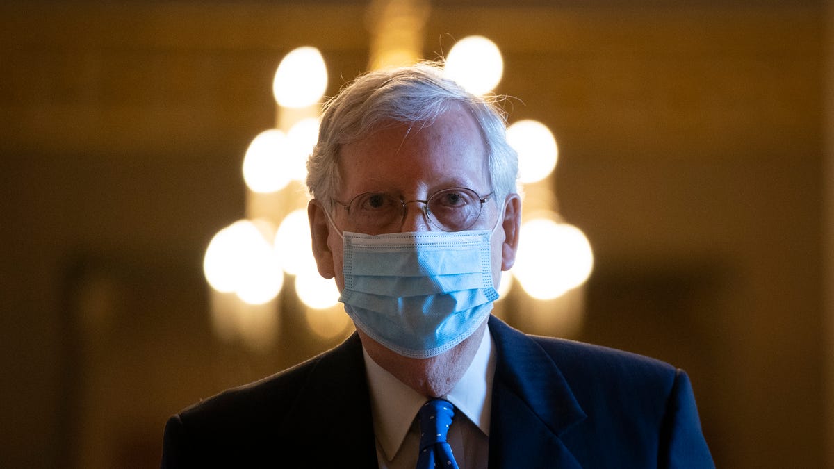 Senate Majority Leader Mitch McConnell (R-KY) leaves his office and walks to the Senate floor at the U.S. Capitol on September 23, 2020 in Washington, DC.