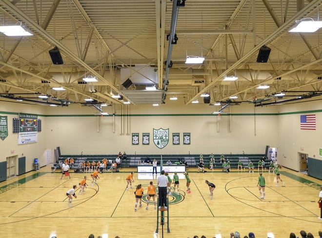 General view of the gym during a volleyball match between Seton and Mercy McAuley, Thursday Oct. 8, 2020 at Seton High School