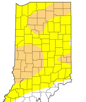 Much of Indiana is abnormally dry, and three areas are experiencing moderate drought.