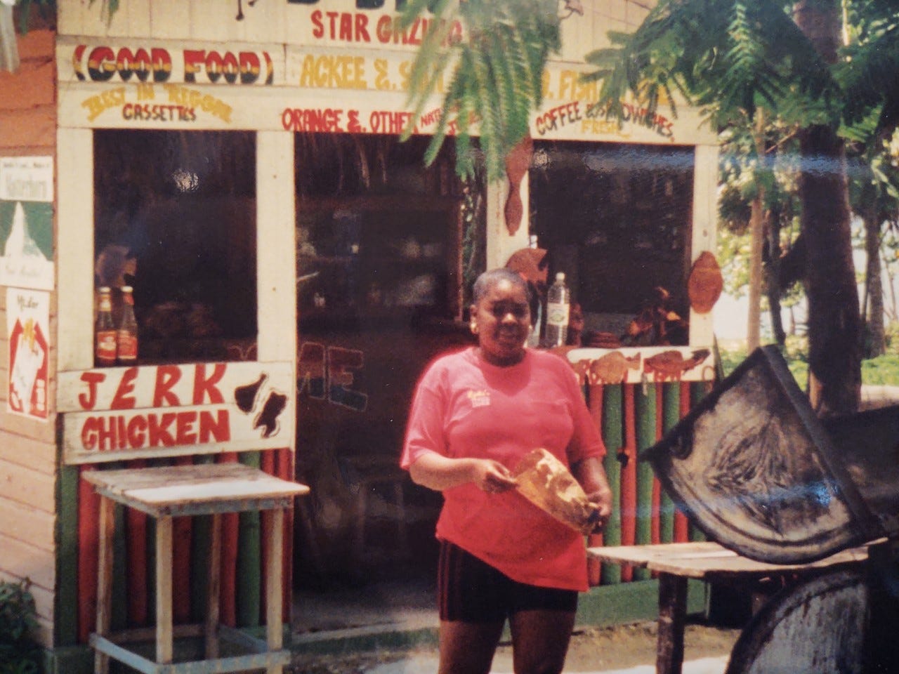 One of the most characteristic sights in Jamaica, found all over the island, is the Jerk chicken stand. This one is in Negril.