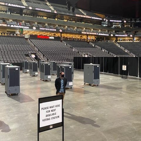 The voting setup at State Farm Arena, the home of 