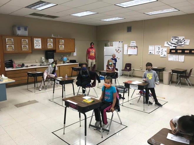 Weed Elementary School students wear masks and remain at a respectful social distance.