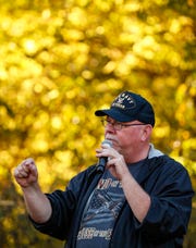 Libertarian candidate for governor Donald Rainwater speaks to a crowd during a campaign event at Bare Arms Gun Range on Oct. 8, 2020.