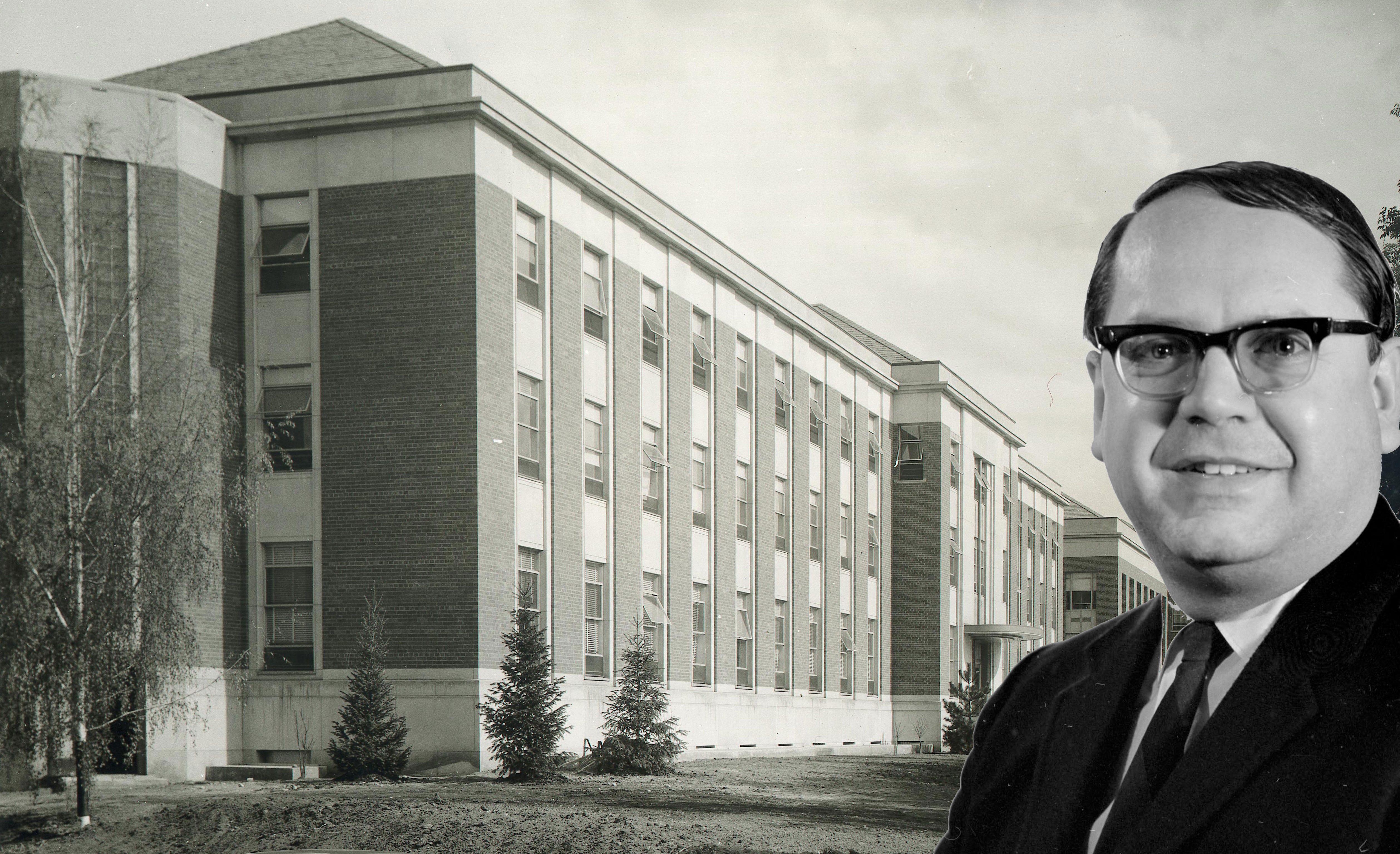 This composite image shows the University of Michigan Health Service building and a file photo of Dr. Robert E. Anderson.