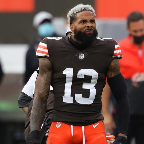 Browns wide receiver Odell Beckham Jr. (13) reacts