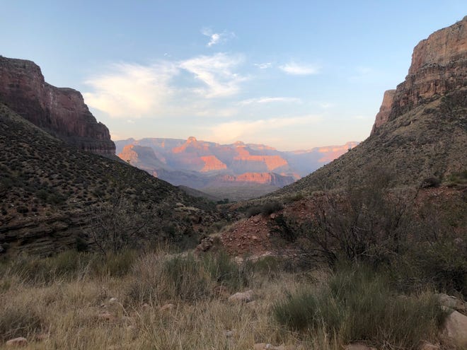 A view from Bright Angel Trail, a 9.9 mile trail from the South Rim trailhead to Phantom Ranch.
