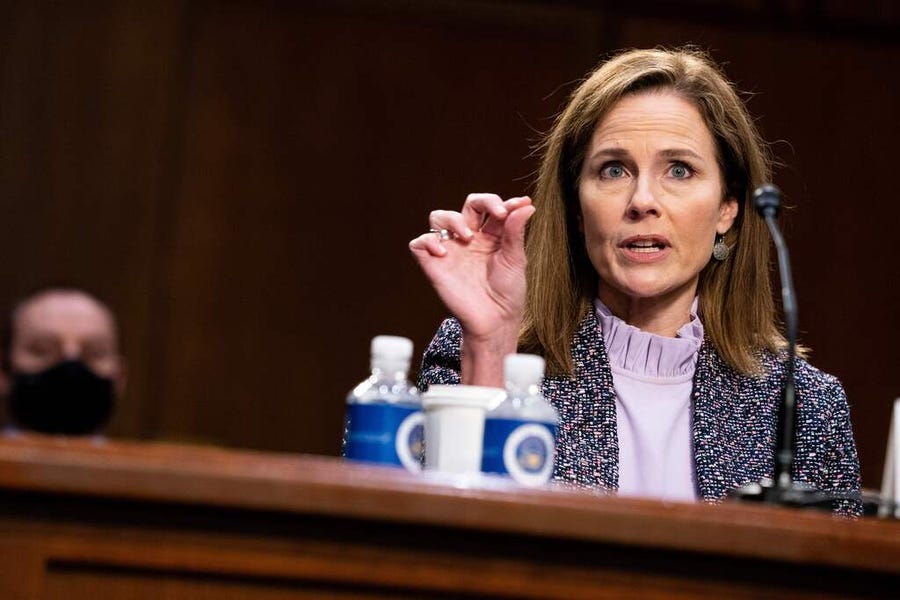 Supreme Court nominee Amy Coney Barrett testifies on the third day of her confirmation hearing before the Senate Judiciary Committee on Capitol Hill on Oct. 14.
