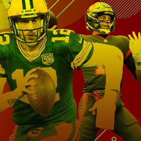 Packers QB Aaron Rodgers, left, and the Buccaneers