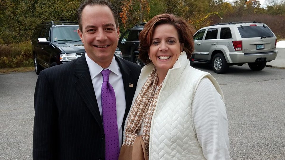Republican National Committee chair Reince Priebus and New Hampshire Republican Party chair Jennifer Horn in October 2016 in New Hampshire.