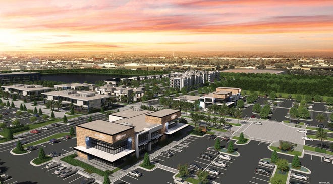 This rendering shows the proposed Lotis development in Wellington, looking toward the northwest.
