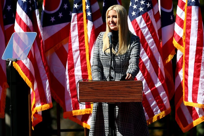 Ivanka Trump speaks at a campaign rally on Oct. 16 in Cincinnati. She will campaign in Sarasota Tuesday.