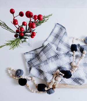 French Twist: gray-themed felt & natural wooden bead garland completes a calm, natural, Hygge scene and is the perfect piece for the tree, tablescape, mantle, holiday photo shoot or care package. This will be featured in the Holiday Maker Marketplace