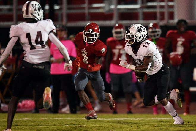 Fort Pierce Westwood's James Monds (13) returns a kickoff for a 93-yard touchdown on Friday, Oct. 16, 2020, during a game against Vero Beach at the Citrus Bowl. Vero Beach won the game 49-12.